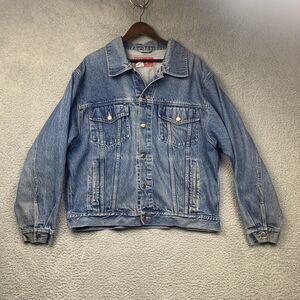Wrangler Hero Jean Jacket Mens XL Blue Trucker Denim Stains Workwear